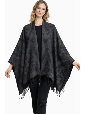 ALDAIYR Kadın Kışlık Çift Taraflı Panço Omuz 140X140