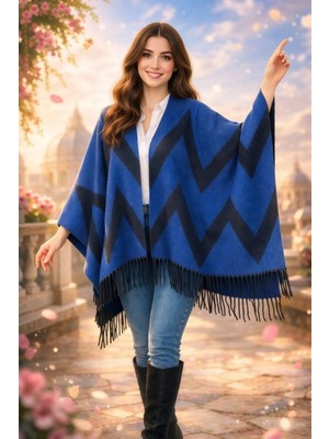 ALDAIYR Kadın Kışlık Çift Taraflı Panço Omuz 140X140