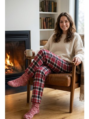 Kadın Lastikli Bel Pamuklu Pijama Altı Soft Örme Mevsimlik Ev Pantolonu
