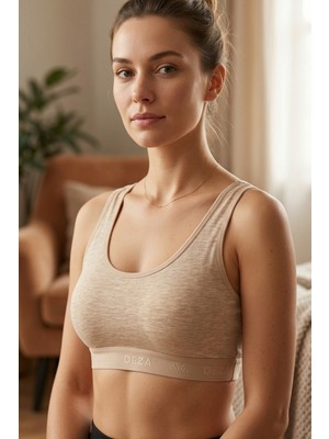 Mataş Kadın Geniş Askılı Pedli Pamuklu Toparlayıcı Büstiyer Crop Günlük