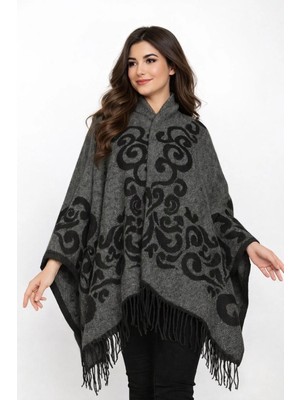 ALDAIYR Kadın Kışlık Çift Taraflı Panço Omuz 140X140