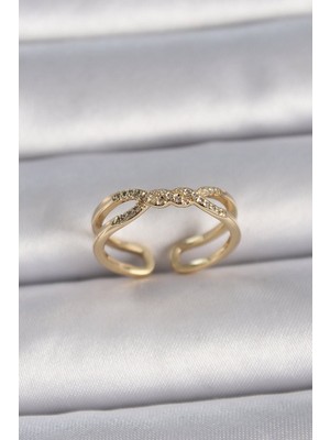 Epilons Pirinç Gold Renk Ayarlanabilir Zirkon Taşlı Sarmal Model Kadın Yüzük - TJ-BYK3400