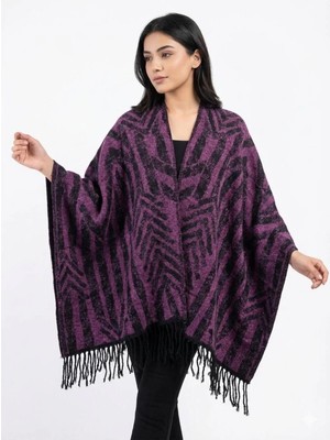 ALDAIYR Kadın Kışlık Çift Taraflı Panço Omuz 140X140