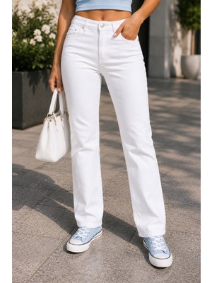 Cedy Denim Kadın Boru Paça Yüksek Bel Regular Fit Likralı Pantolon