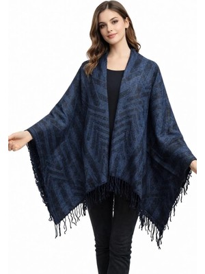 ALDAIYR Kadın Kışlık Çift Taraflı Panço Omuz 140X140