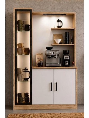 Noiss Home Decor Roma Kahve Köşesi LED Aydınlatmalı Cam Kapaklı Dekoratif Mutfak Servis Dolabı