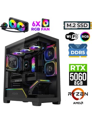 Xaser Clove X130 Ryzen 5 7500F 16GB Ddr5 Ram 1tb M.2 Nvme SSD 8gb RTX5060 Sıvı Soğutmalı Oyuncu Bilgisayarı