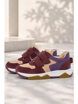 Rakerplus Hakiki Deri Bordo Pembe Kız Çocuk Cırtlı Sneakers Spor Ayakkabı