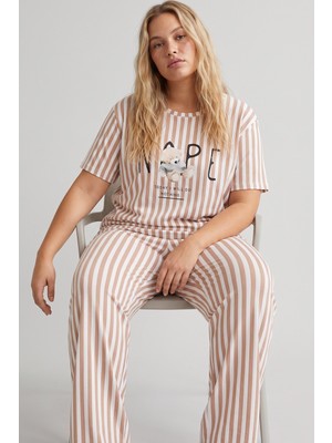 Siyah İnci Büyük Beden Battal Boy Örme Pijama Takımı 24103690