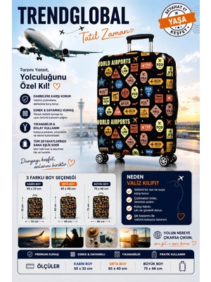 Trend Global Valiz Bavul Koruyucu Kılıfı Desenli airport