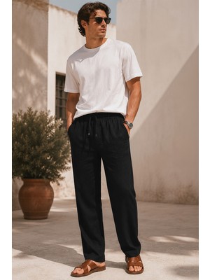 Etikmen Siyah Regular Fit Müslin Pantolon