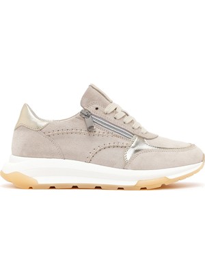 Derimod Kadın Bej Bağcıklı Kalın Tabanlı Süet Deri Sneaker 26SFD371810