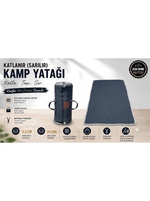Zish Tekstil Zish Home Flexi Katlanır Kamp Yatağı, 5 cm 24 DNS Sünger Yatak, Karavan, Çadır, Misafir, Yer, Bağ, Bahçe, Yazlık Yatağı, Anne Yanı, Deprem, Taşınabilir Şilte, Araç İçi Minder