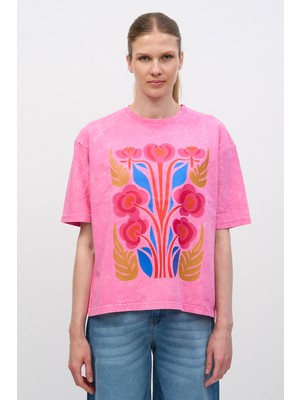 HANIQA Retro Çiçek Baskılı T-Shirt