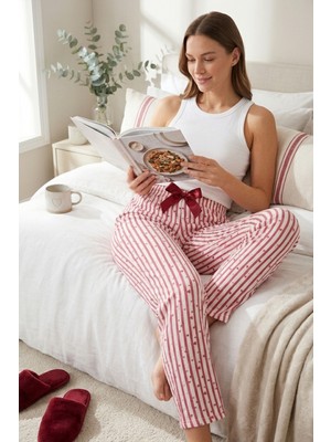 Kadın Viskon Rahat Kesim Pamuklu Pijama Altı Soft Örme Mevsimlik Ev Pantolonu