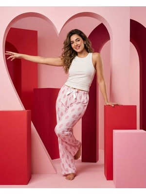Kadın Büyük Beden Pamuklu Pijama Altı Lastikli Bel Rahat Kesim Battal Boy Soft Örme