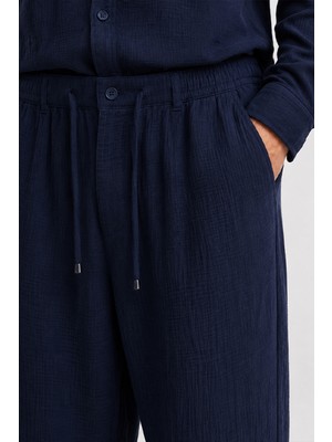 Etikmen Lacivert Regular Fit Müslin Pantolon