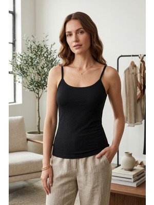 Kadın Pamuklu Slim Fit Askılı Atlet Yumuşak Soft Örme Basic Iç Giyim Vücuda Oturan