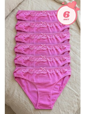 Kadın 6'lı Paket Dantel Detaylı Pamuklu Bikini Külot Esnek Iz Yapmaz Yumuşak Iç Çamaşırı