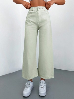 Circle Jeans Mint Yeşili Yüksek Bel Bol Paça Pantolon