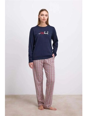 3D Sepetim %100 Pamuklu Uzun Kol Sweatshirt ve Ekose Pantolon Pijama Takımı