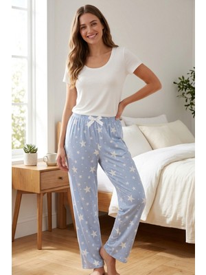 Kadın Rahat Kesim Pamuklu Pijama Altı Soft Örme Mevsimlik Ev Pantolonu
