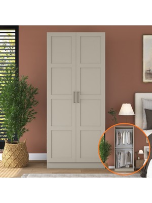 Rani BA273 Membran Kapaklı Gardırop 2 Kapaklı Raflı 2 Askılı Elbise Dolabı Kumtaşı