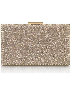 Seniorah Altın Hologram Parlak Taş Kaplama Söz Nişan Düğün Kadın Abiye Çanta Clutch