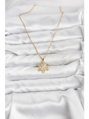 AyrStore 316L Çelik Zincir Gold Renk Kar Tanesi Model Zirkon Taşlı Kadın Kolye