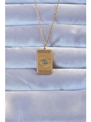 AyrStore 316L Altın Renk Işlemeli Nazarlı Göz Model Vintage Kolye