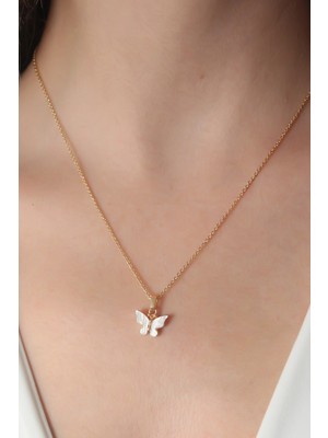 AyrStore Gold Beyaz Renk Kelebek Figür Kadın Kolye