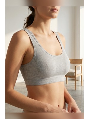 Büyük Beden Kalın Askılı Çıkarılabilir Pedli Fitilli Pamuk Büstiyer Bralet Atlet Spor Sütyen Crop Top Siyah Beyaz Ten