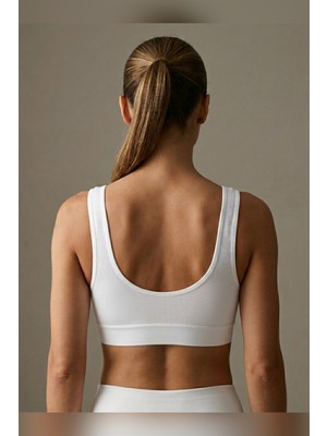 Büyük Beden Kalın Askılı Çıkarılabilir Pedli Fitilli Pamuk Büstiyer Bralet Atlet Spor Sütyen Crop Top Siyah Beyaz Ten