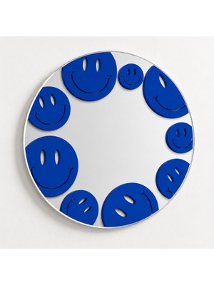Ortakçı Design Echo Deco Lacivert Gülücük Desenli Baskılı Yuvarlak Dekoratif Ayna 15*15