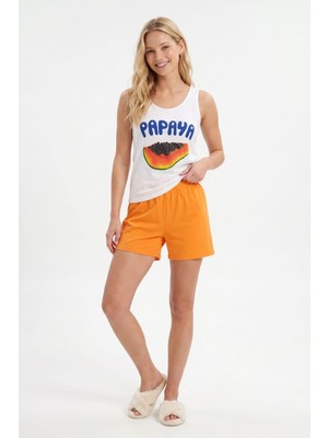 Rays Orange Şortlu Pijama Takımı Papatya Desenli 0417