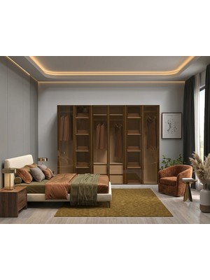 dolapmodellericom Bronz Şeffaf Camlı 6 Kapaklı Gardrop Ful Mdf