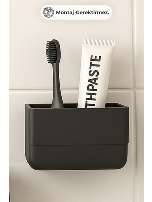 Empressco Pratik Siyah Yapışkanlı Diş Fırçalık ile Banyo Dekorunuza Şıklık Katın