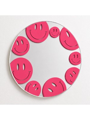 Ortakçı Design Echo Deco Pembe Gülücük Desenli Baskılı Yuvarlak Dekoratif Ayna 15*15