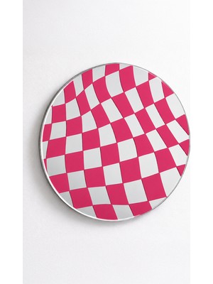 Ortakçı Design Echo Deco Pembe Kare Desenli Baskılı Yuvarlak Dekoratif Ayna 15*15