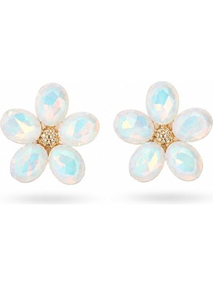 Serelya Beyaz Renk Kristal Taşlı Çiçek Model Kadın Küpe