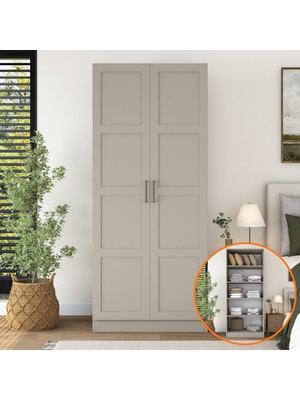 Rani BA274 Membran Kapaklı Gardırop 2 Kapaklı 4 Raflı Elbise Dolabı Kumtaşı