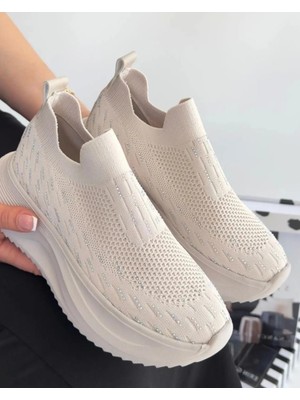 Bags Shoes Kuum London K112707 Comfy 36/40 Taşlı Bağcıksız Yüksek Taban Sneaker Spor Günlük Ayakkabı