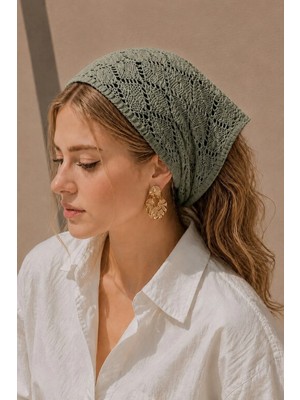 Irmak Kerekli Kadın Pamuklu Yumuşak Dokulu Delikli Triko Bandana 7011 Haki