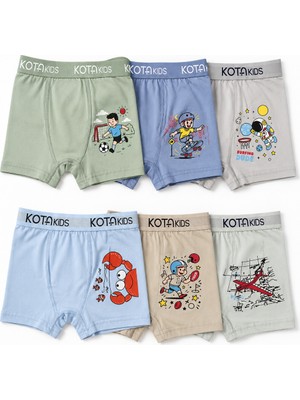 Bulut Anne ve Çocuk Boxer Erkek Çocuk %95 Pamuklu Renkli Baskılı 6'lı Paket Boxer