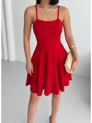 Alfudo Moda Collection Ince Askılı Eteği Kat Detay Abiye Mezuniyet Elbisesi
