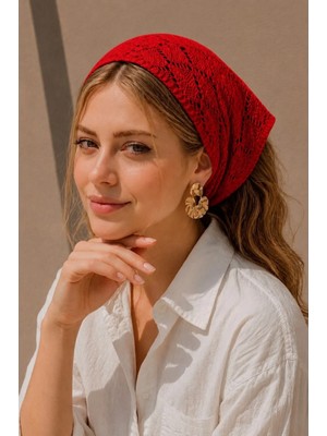 Irmak Kerekli Kadın Pamuklu Yumuşak Dokulu Delikli Triko Bandana 7011 Kırmızı