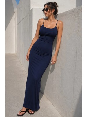 Madmext Lacivert Uzun Asklı Basic Elbise MG1852