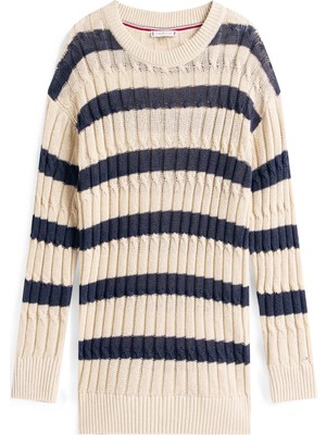 Tommy Hilfiger Kadın Bej Tommy Hilfiger Lınen Cable Ls C-Nk, 0AN Bej Kadın Kazak