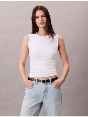 Calvin Klein Kadın Beyaz Calvin Klein Sl Refıned Rıb Emble, Yaa Beyaz Kadın Bluz