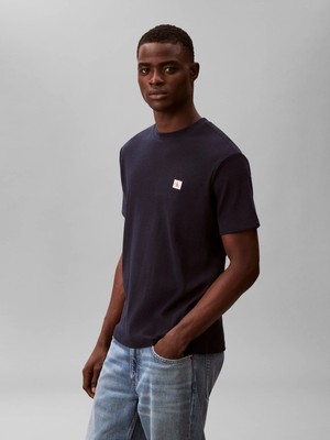 Calvin Klein Erkek Siyah Calvin Klein Ss Waffle Badge Crew, Cef, S Siyah Erkek T-Shirt